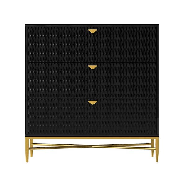 Kahomvis Modern Black 3-Drawer 31.5 in. Wood Nightstand