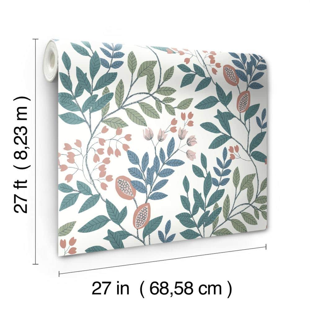 Eden Retreat White Pink Teal Floral Double Roll Wallpaper