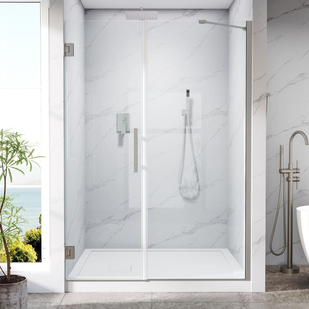 "UNIFIT 51-52 in. W x 72 in. H Hinged Frameless Shower Door in Brushed Nickel with 3/8"" SGCC Clear Tempered Glass" price history on PriceWatchPro