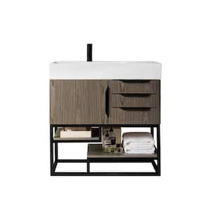Columbia 35.5 in. W x 19 in. D x 36 in. H Bathroom Vanity in Ash Gray with Glossy White Composite Top