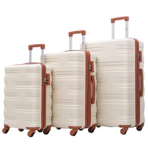 White and Brown 3-Piece Expandable ABS Hardshell Spinner Luggage Set with 3-Step Telescoping Handle and TSA Lock