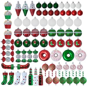 Candycane Christmas Ornament Set - Shatterproof Balls and Hanging Ornaments for Indoor/Outdoor Tree (82-Piece Set)
