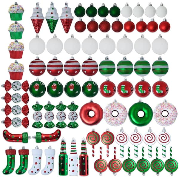 R N' D Toys Candycane Christmas Ornament Set - Shatterproof Balls and Hanging Ornaments for Indoor/Outdoor Tree (82-Piece Set)