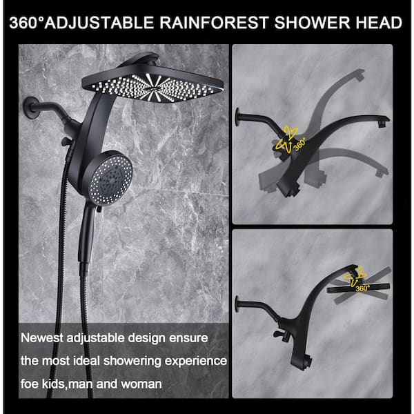 High Pressure Shower Head With Water Stop Switch & Filter - 12cm Rainfall Panel, 5 Spray Modes