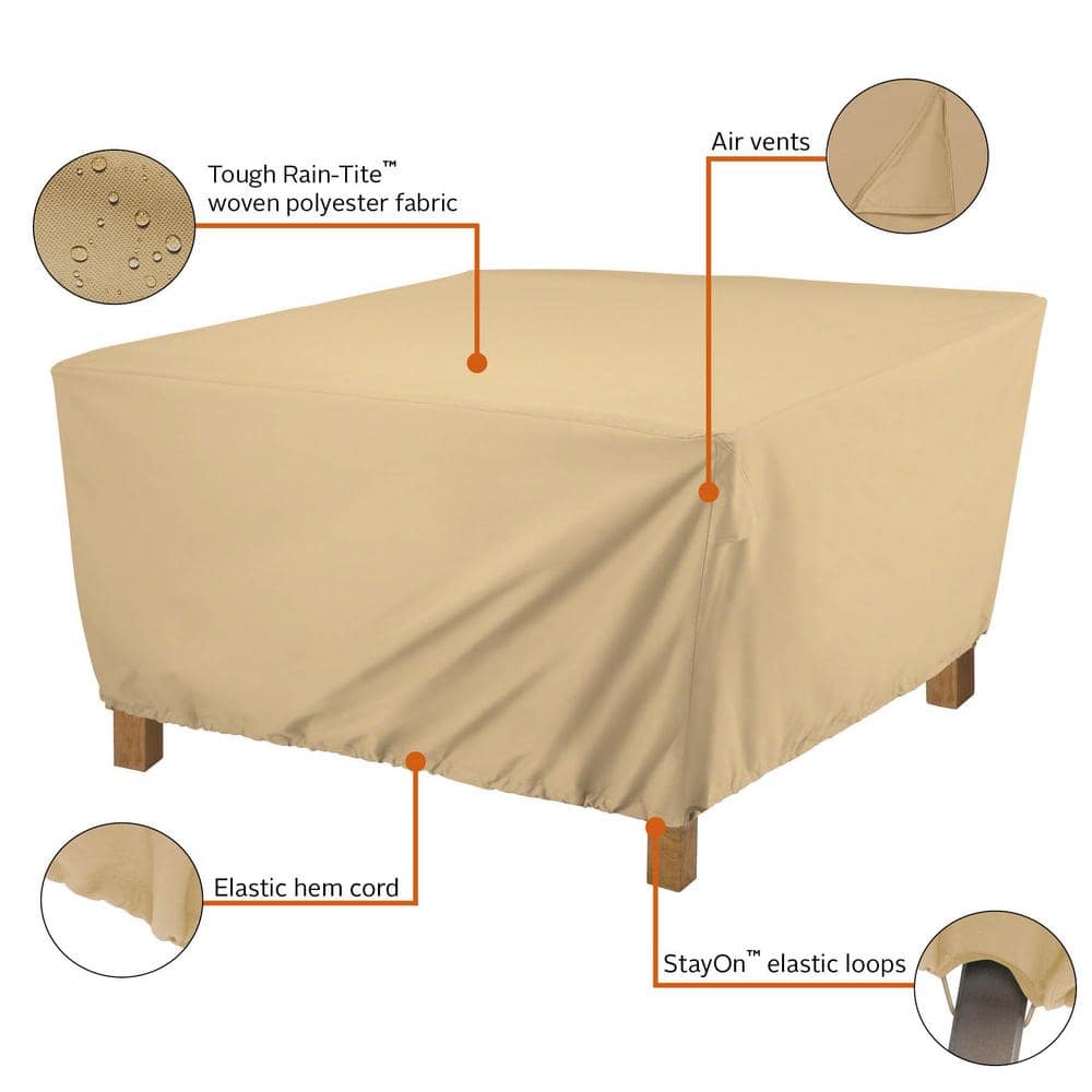 Beige Water-Resistant Square Outdoor Ottoman/Coffee Table Cover
