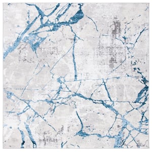 Amelia Gray/Blue 7 ft. x 7 ft. Abstract Distressed Square Area Rug