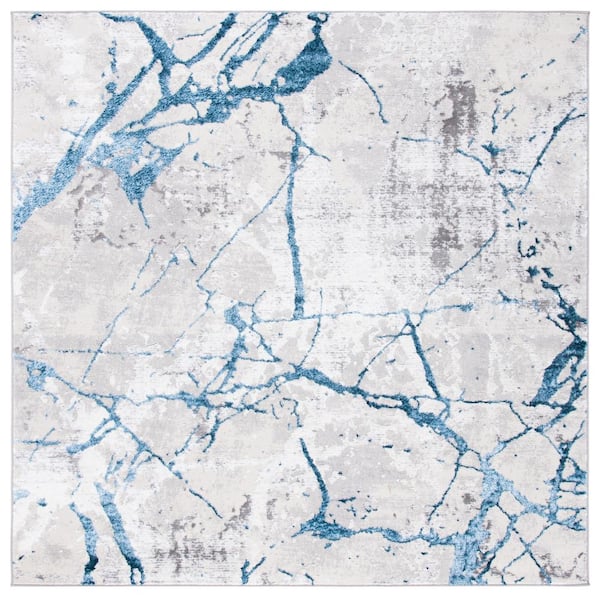 SAFAVIEH Amelia Gray/Blue 7 ft. x 7 ft. Abstract Distressed Square Area Rug