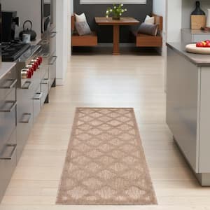 Easy Care Natural Beige 2 ft. x 6 ft. Trellis Contemporary Runner Area Rug