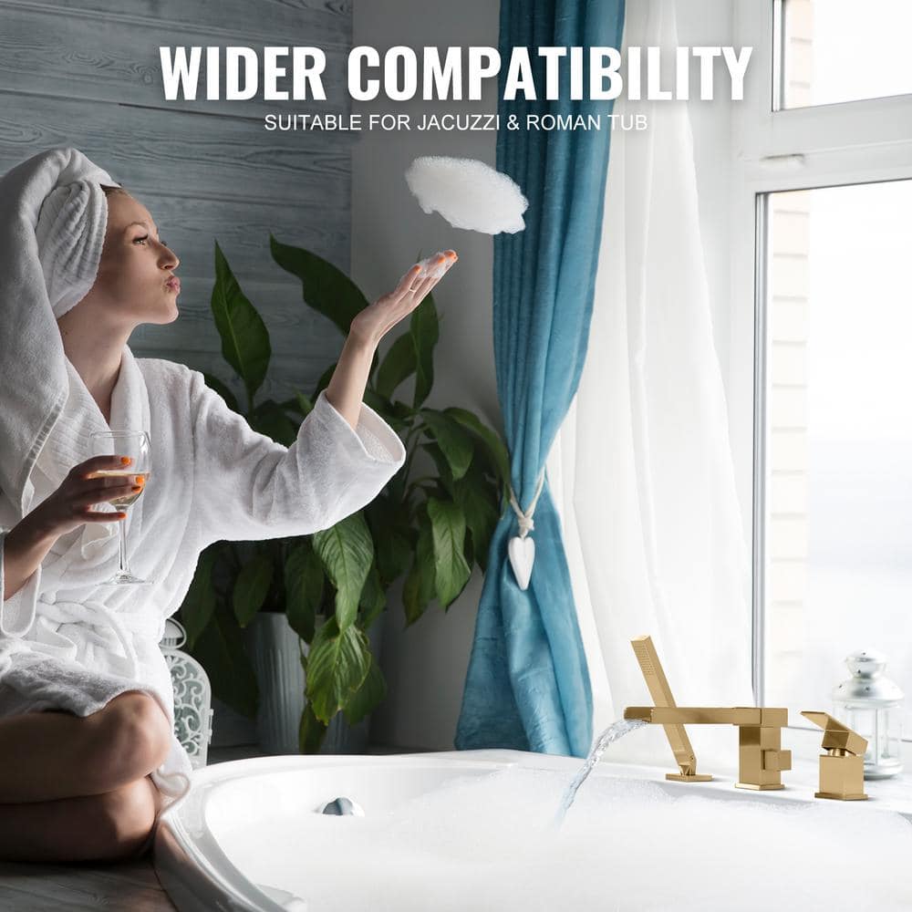 Gold Modern Roman Tub Faucet Set with Hand Shower