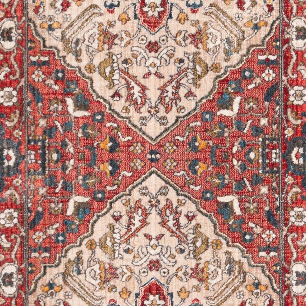 Vintage Red and Ivory Floral Runner Rug