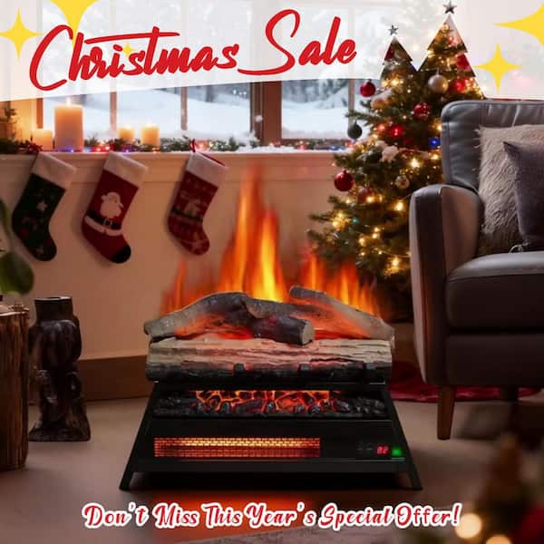 23 in. Freestanding Tempered Glass and Sheet Metal 3D Infrared Electric Fireplace in Antique Black