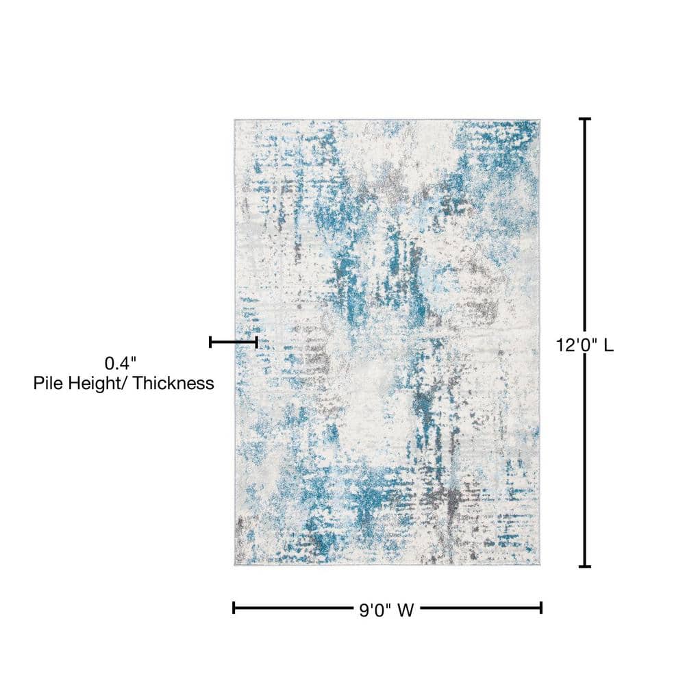 Ivory and Blue Abstract 9' x 12' Synthetic Area Rug