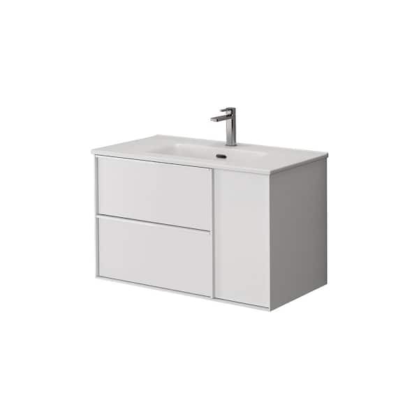 WS Bath Collections Palma 32 in. W x 18.1 in. D x 19.5 in. H Single Sink Wall Mounted Bath Vanity in Matte White with White Ceramic Top
