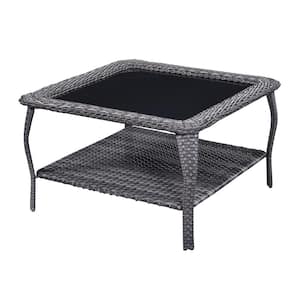 Gray Square Wicker Outdoor Glass Large Side Table