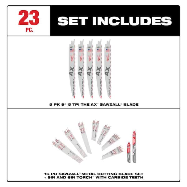 SAWZALL Metal Cutting Reciprocating Saw Blades (16-PC) w/ 2 Carbide Blades & 9 in. 5 TPI Wood Cutting Blades (5-Pk)