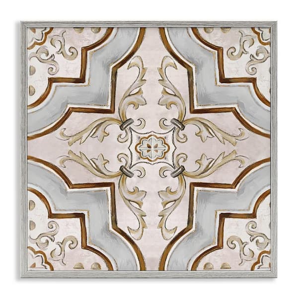 Classic Symmetrical Tile by Eli Jones Gray Framed Abstract Giclee Art Print 17 in. x 17 in.