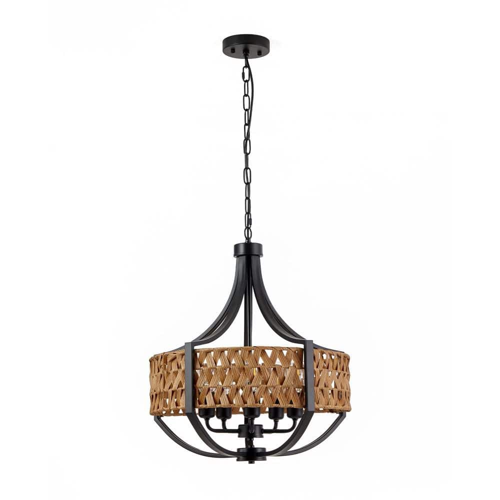 "19.7""Boho 5-Light Black Rattan Farmhouse Hand-Woven Pendant Chandelier for Dining Living Room Foyer with E26 Base" price history on PriceWatchPro