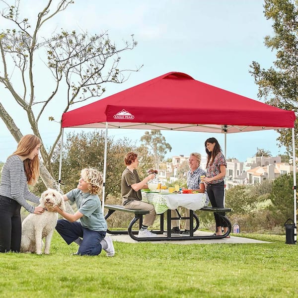 EAGLE PEAK 10 ft. x 10 ft. Pop Up Canopy Tent Instant Outdoor Canopy with 4 Sand Bags E100EPT RED HD The Home Depot