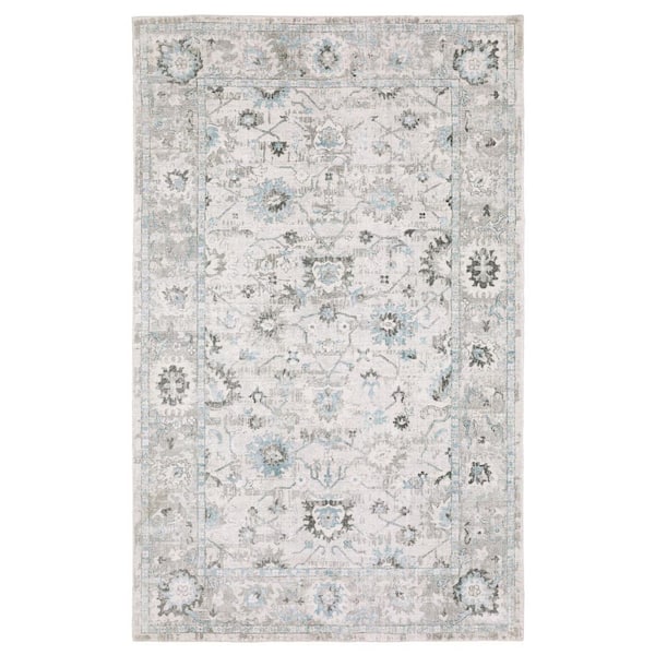 10 ft. x 14 ft. Ivory, Teal Blue Oriental Washable Area Rug