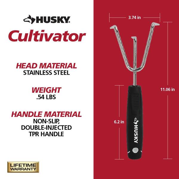 Husky 6.2 in. Double Injection Grip Handle 3-Tine Stainless Steel