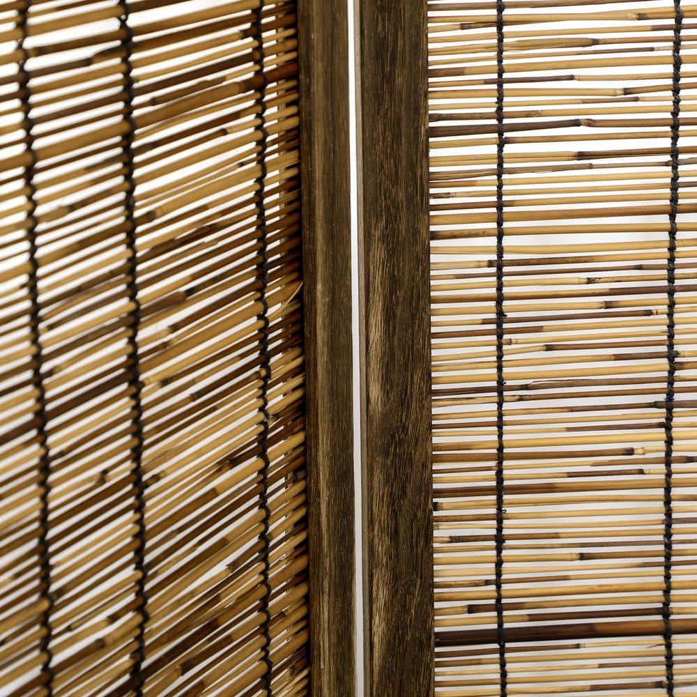 Brown Woven Bamboo 4-Panel Folding Room Divider