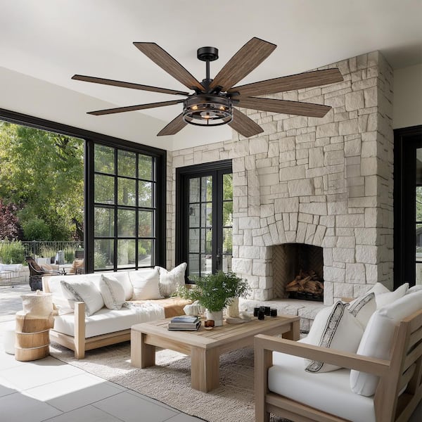 72 in. Indoor Matte Black Caged Ceiling Fan with Light Kit, Reversible Blades, and 6 Spand and Remote Included