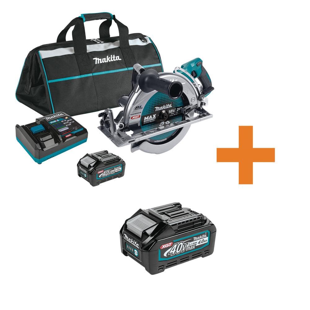 Makita 40V Max XGT Brushless Rear Handle 10-1/4 in. Circular Saw Kit, AWS Capable (4.0Ah) with bonus 40V Max XGT 4.0Ah Battery