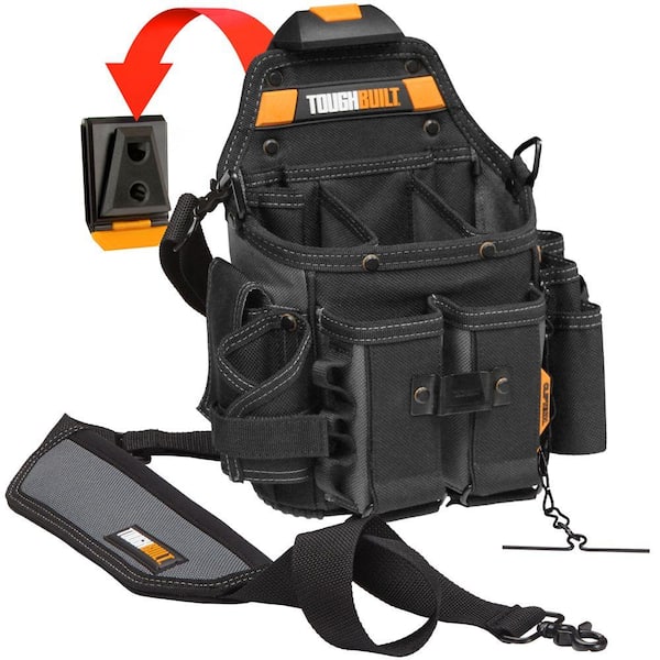 TOUGHBUILT Journeyman Electrician Pouch + Shoulder Strap in Black, with ClipTech Hub, 21-pockets and rugged 6-layer construction