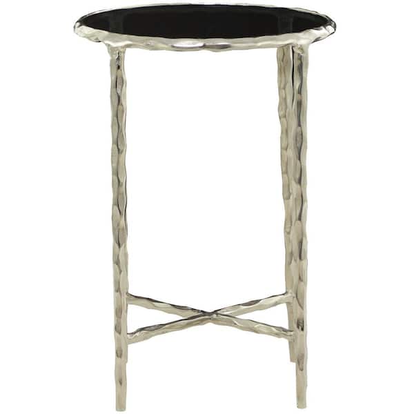 Litton Lane 15 in. Silver Large Round Glass End Accent Table with Shaded Glass Top