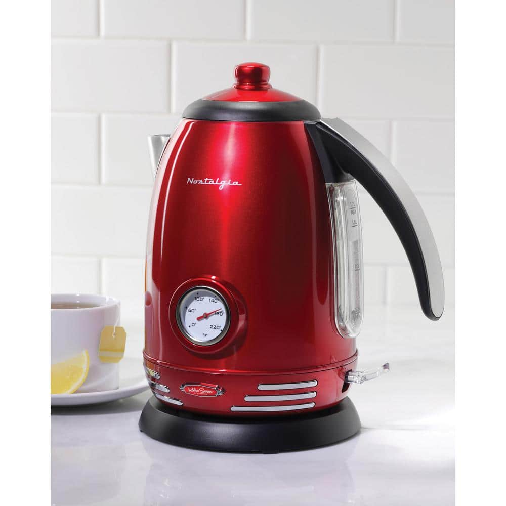Retro Red Stainless Steel Electric Water Kettle with Thermostat