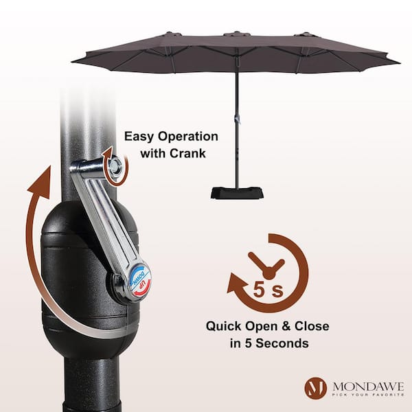 15 ft. Outdoor MarketPatio Umbrella Double Sided Design Umbrella in Brown with Crannk & Base