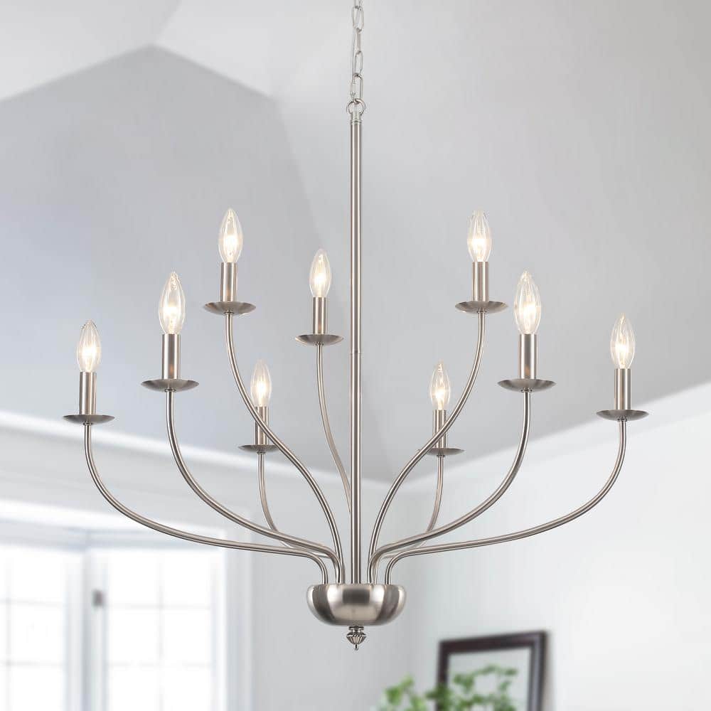 LWYTJO 9-Light Transition Nickel Candlestick Chandelier Modern