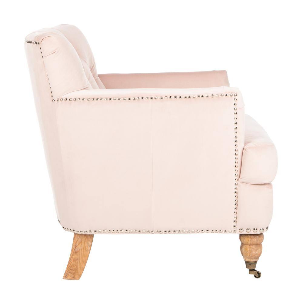 Blush Pink Velvet Contemporary Arm Chair with White Washed Birch Legs