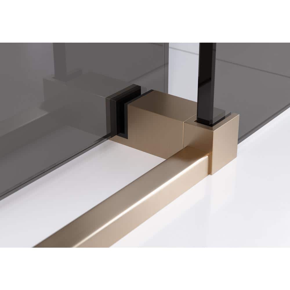 Equinox 60" Frameless Gray Tinted Glass Sliding Shower Door with Brushed Bronze Hardware