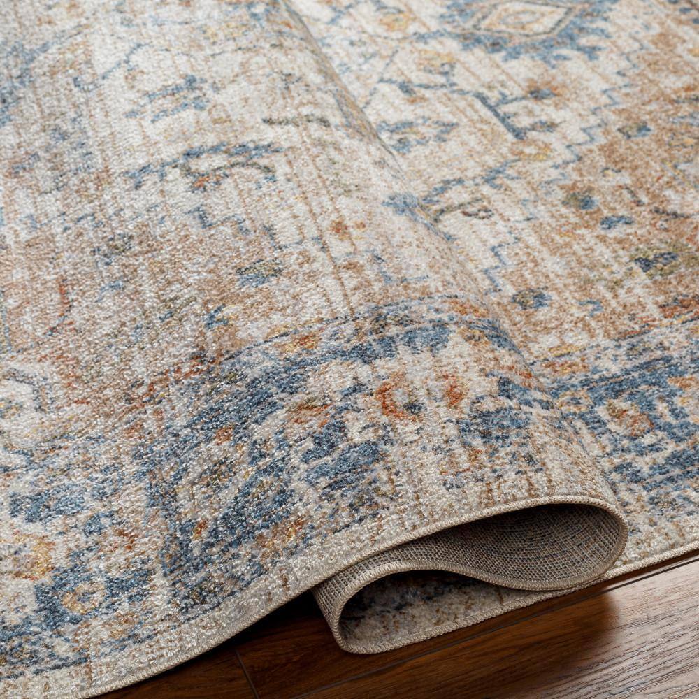 Blue Washable Reversible Synthetic 5' x 7' Area Rug