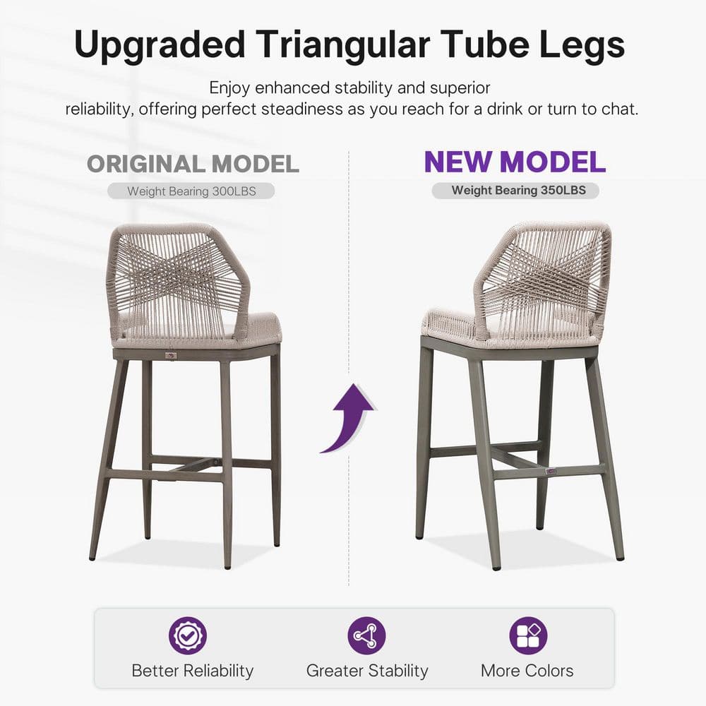 Comparison of the original and new bar stool models showing weight capacity.