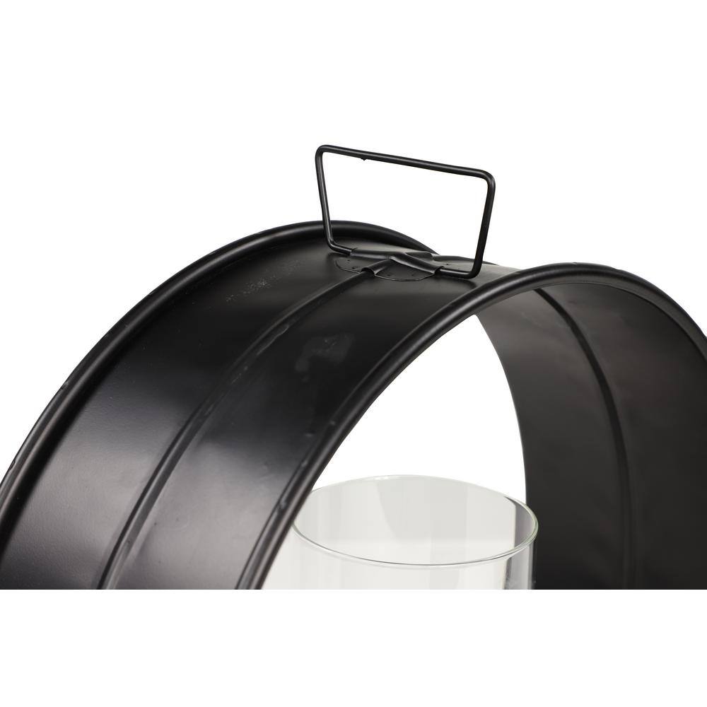 Industrial Black Iron Circular Candle Holders with Glass, Set of 2