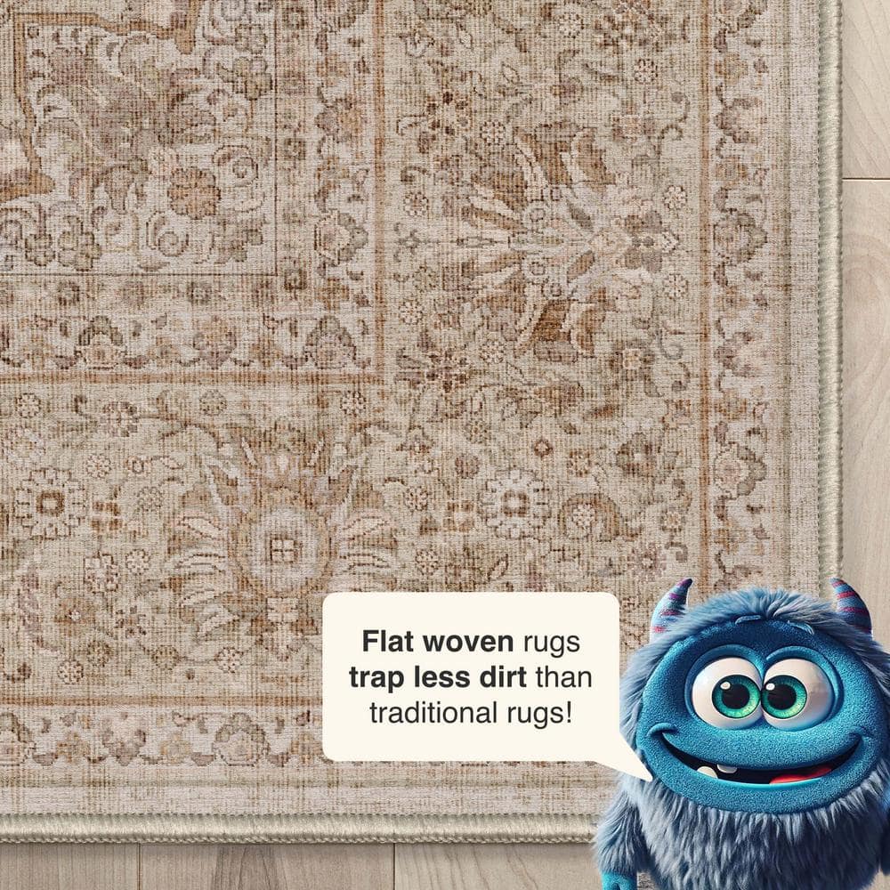 Beige and Brown Chenille Oriental Flat-Weave Rug