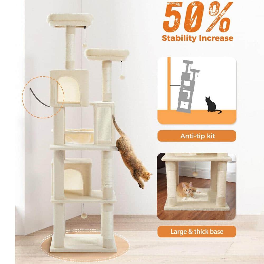 Beige Multi-Level Cat Tower with Sisal Scratching Posts