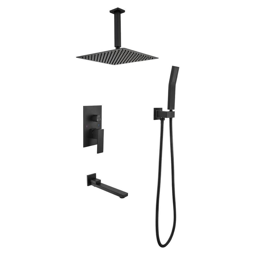 Ceiling Mount Single Handle 3-Spray 16 in. Tub and Shower Faucet with Hand 