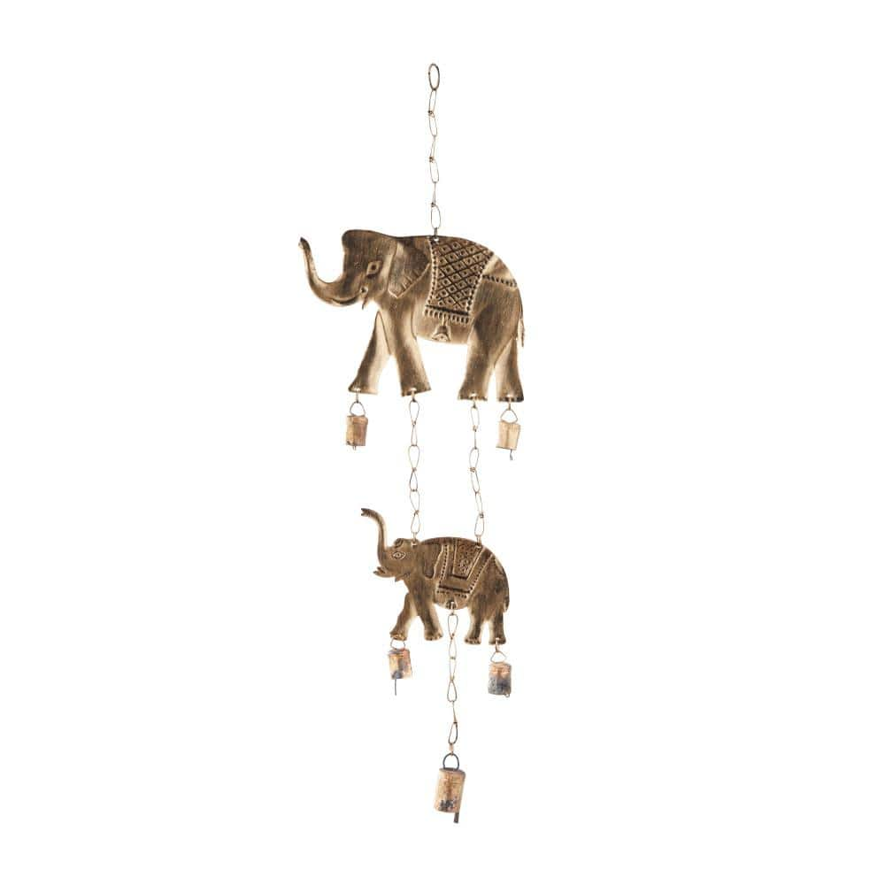 Litton Lane 28 in. Brass Metal Eclectic Windchime 042088 - The Home Depot