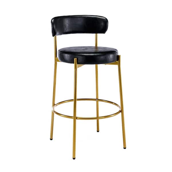 HOMEFUN 37 in. Modern Armless Low Back Metal Frame Counter Cushioned Bar Stool with Black PU Seat (Set of 2)