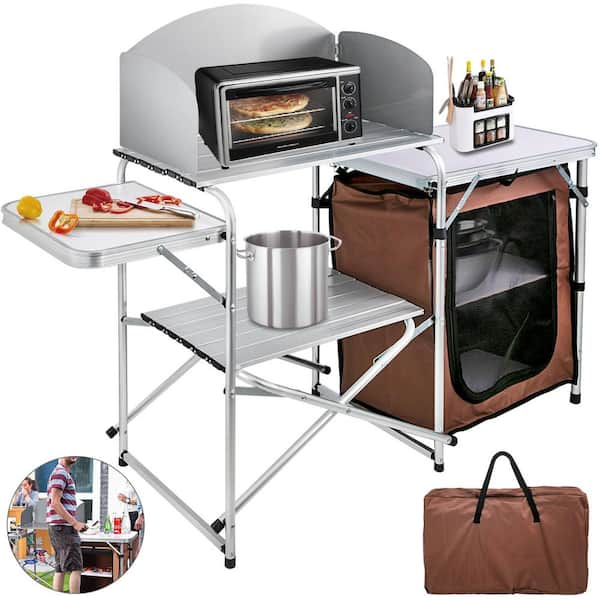 VEVOR Camp Kitchen Table 2-Tier Kitchen with Zippered Bag Portable Folding  Cook Table for BBQ, Party and Camping, Brown YDCFLXZS000000001V0 - The Home  Depot