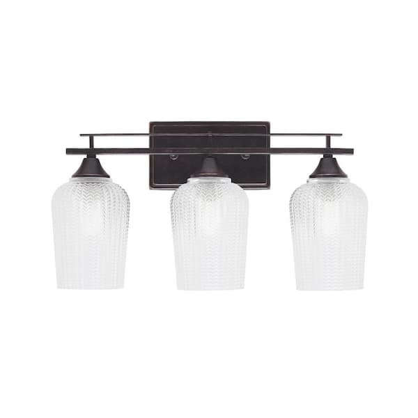 Unbranded Ontario 20 in. 3-Light Vanity Light Dark Granite Clear Textured Glass Shade