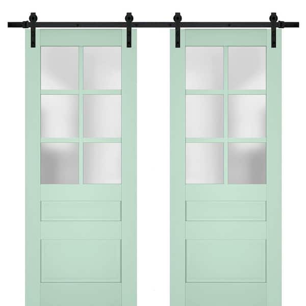 Sartodoors 18 in. x 80 in. 2 Panel Frosted Glass Oliva Solid Wood Sliding Barn Door with Hardware Kit