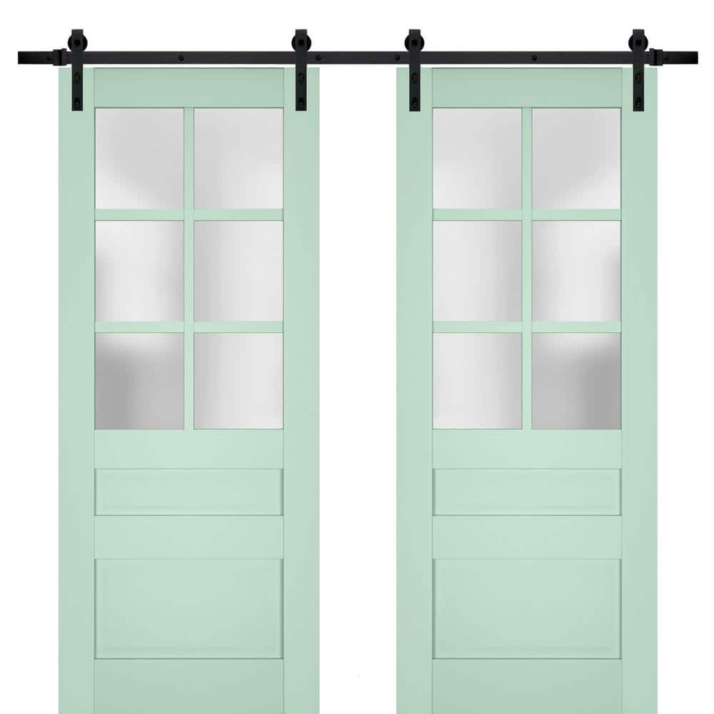 42 in. x 80 in. 2 Panel Frosted Glass Oliva Solid Wood Sliding Barn Door with Hardware Kit price history on PriceWatchPro