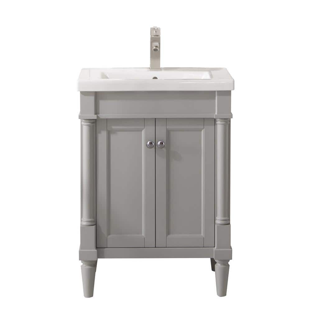 24 in. Bath Vanity in Gray with Ceramic Vanity Top in White with White Basi