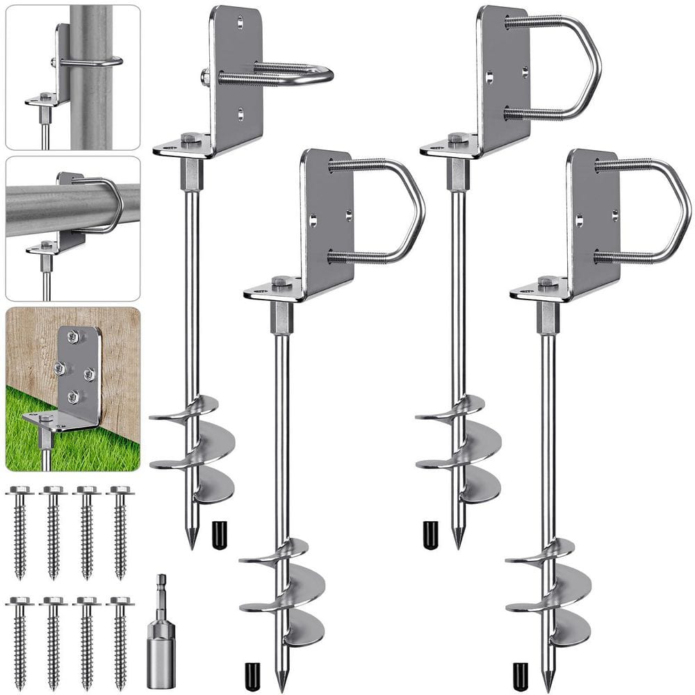 レイアウト用品 earth MOEPISY 4 Pack Heavy Duty Screw in Ground Anchors Kit, 3 in