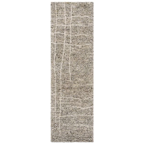 Natura 2 ft. x 8 ft. Taupe/Ivory Abstract Grid Distresed Runner Rug