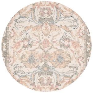 Micro-Loop Ivory/Blue 5 ft. x 5 ft. Round Floral Area Rug